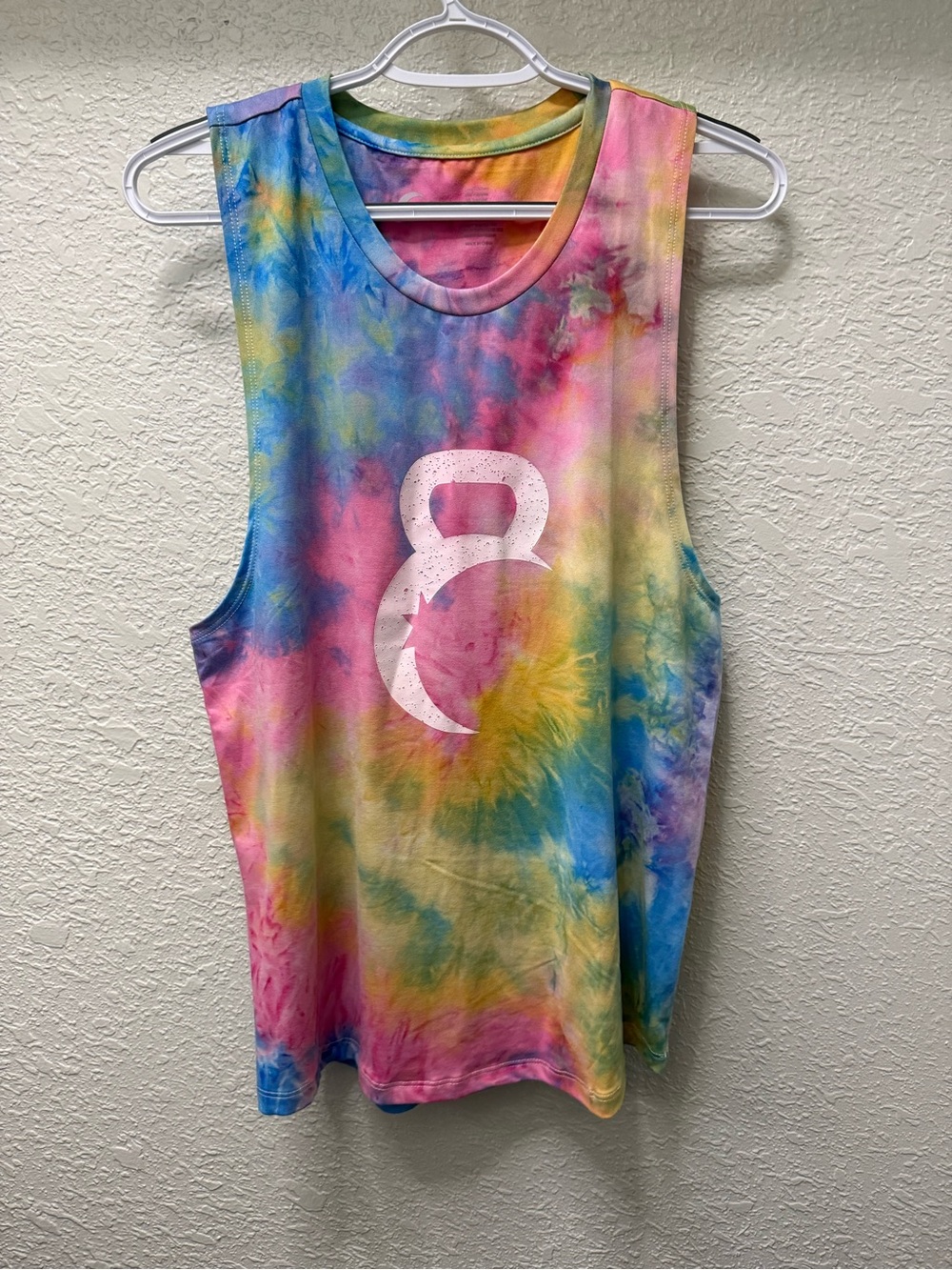 Zyia - Tie-Dye Sleeveless Muscle Tank with White Kettlebell Graphic